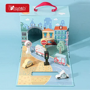 Popular Educational Scene Block Toys Set Wooden Zoo Play Box For Kids W06A553
